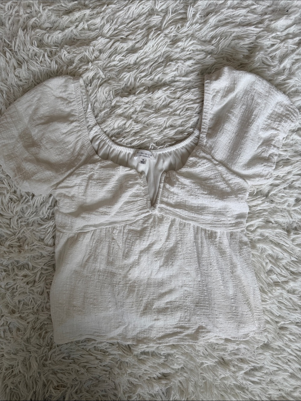 Kirious Cotton Gauze Puff Short Sleeve Peplum White Top, XS
